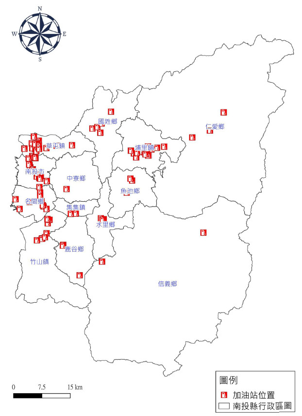 南投縣縣內加油站污染潛勢分布情形