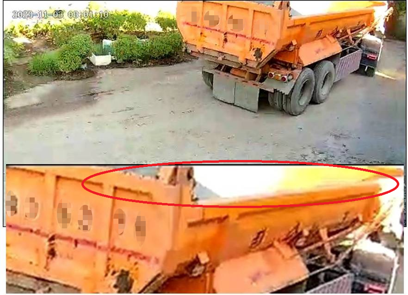 CCTV discovered a business tractor with empty dump bed leaving the site.